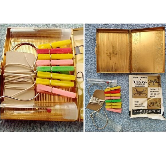 1950s Travel Launderette Wonder Suds Blue Rhinestone Studded Gold Tone Compact - Picture 2 of 16